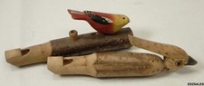 2 Vintage Wood Carved Figural Bird Whistles