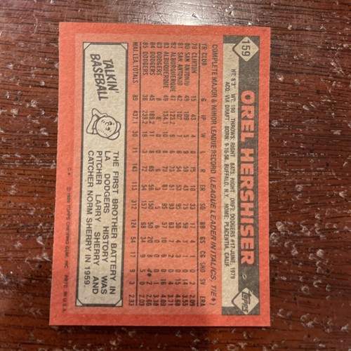 1986 Topps Baseball Orel Hershiser #159 - Picture 2 of 2
