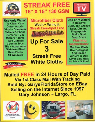 3 Streak Free MicroFiber Cleaning Cloths FREE! 1st Class Mail Made in Germany!