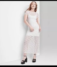 Women's Maxi Dress - Wild Fable White Lace XL New With Tags Long Dress Leg Slit