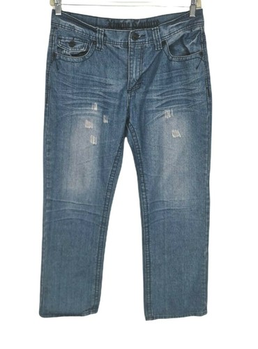 xtreme culture Blue Denim Long Jean Men Size W34/L30 Distress Straight Leg - 第 1/7 張圖片