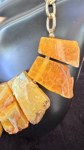 Barse Gemstones Statement Necklace Gold tone. Yellow Agate. Tribal - Picture 2 of 6