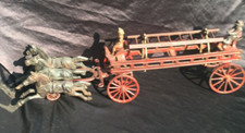 Large Antique Cast Iron Horse Drawn Fire Wagon- Good Condition 
