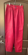 Vintage Marie Elyse Red Leather Straight Leg Pants Size 26 High Waisted Pleated