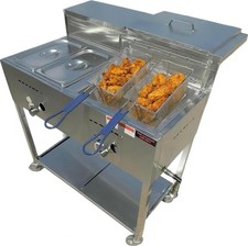 Deep Fryer Cart 3 Gallon Single Tank 2 Frying Baskets 2 Pan Steam Table