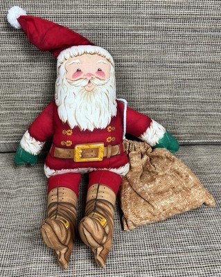 Vintage Santa Claus Plush Rag Doll with Toy Bag Cloth Fabric