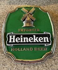 Vintage Heineken Beer Sign Plastic Bar Plaque Holland Beer 8.5"x9.5” w/ Stand
