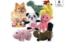 6 Pack Plush Squeaky Stuffed Dog Toy Set, Assorted Animal Characters XS/S