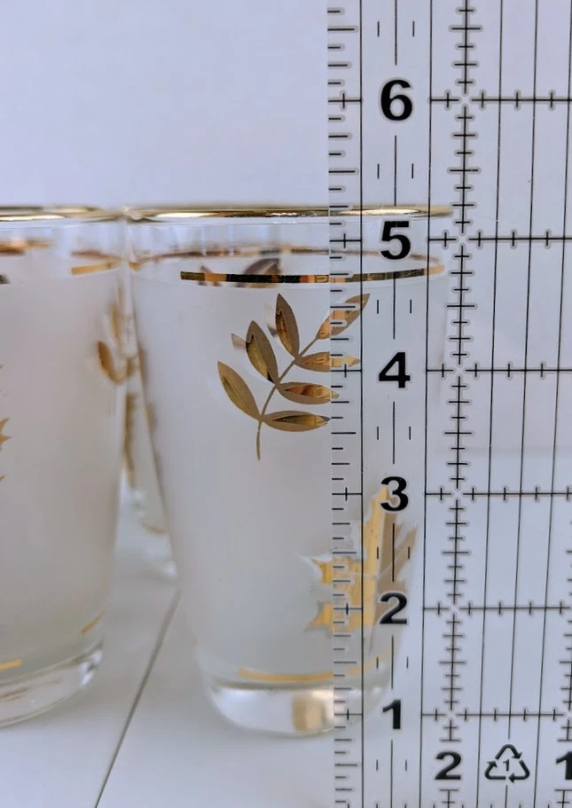 Juego de 5 vasos de agua vintage Libbey hoja de oro esmerilado 12 oz MCM Foto 3 de 4