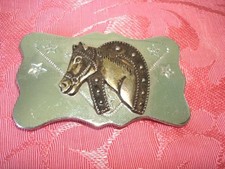 Vintage Silver Tone Buckle With Brass Color Horse Made in Hong Kong KJ