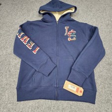 Levis Boys Hoodie Sherpa Lined Zip Up Plaid Logo Graphics Navy Blue Size L 12-13