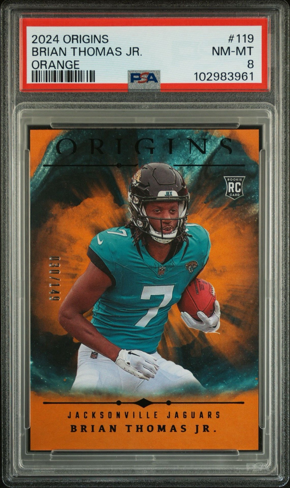 2024 PANINI ORIGINS ORANGE [#30/125] BRIAN THOMAS JR. RC #119 PSA 8 POP 3