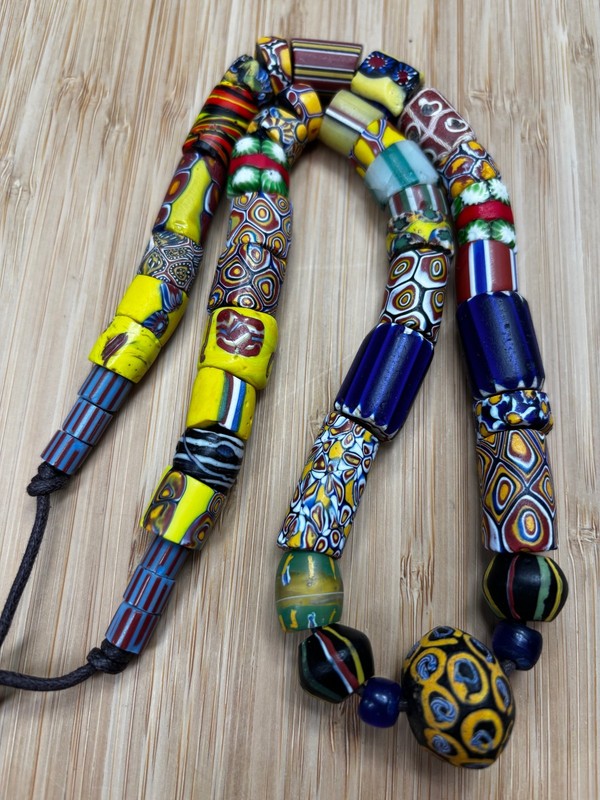 African Trade Beads Antique Venetian Fancy Yellow Eye King Chevron Millefiori