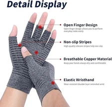 Copper Compression Gloves Anti Arthritis Fingerless Hand Support Pain Relief UK