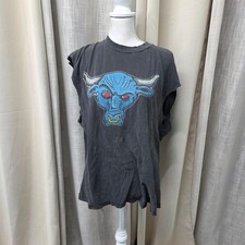 Vtg 1998 WWF The Rock Layin The Smack Down Cutoff T-Shirt L Brahma Bull Thrashed