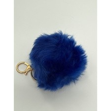 Royal Blue Faux Fur Pom Pom Keychain Gold Tone Lobster Clasp Bag Charm
