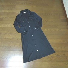 CELINE Cotton Shirt Dress Outerwear Stretch Navy Size 36