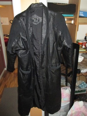 Vintage Marco Morani Women Medium Black Genuine Leather Overtop Trench Raincoat