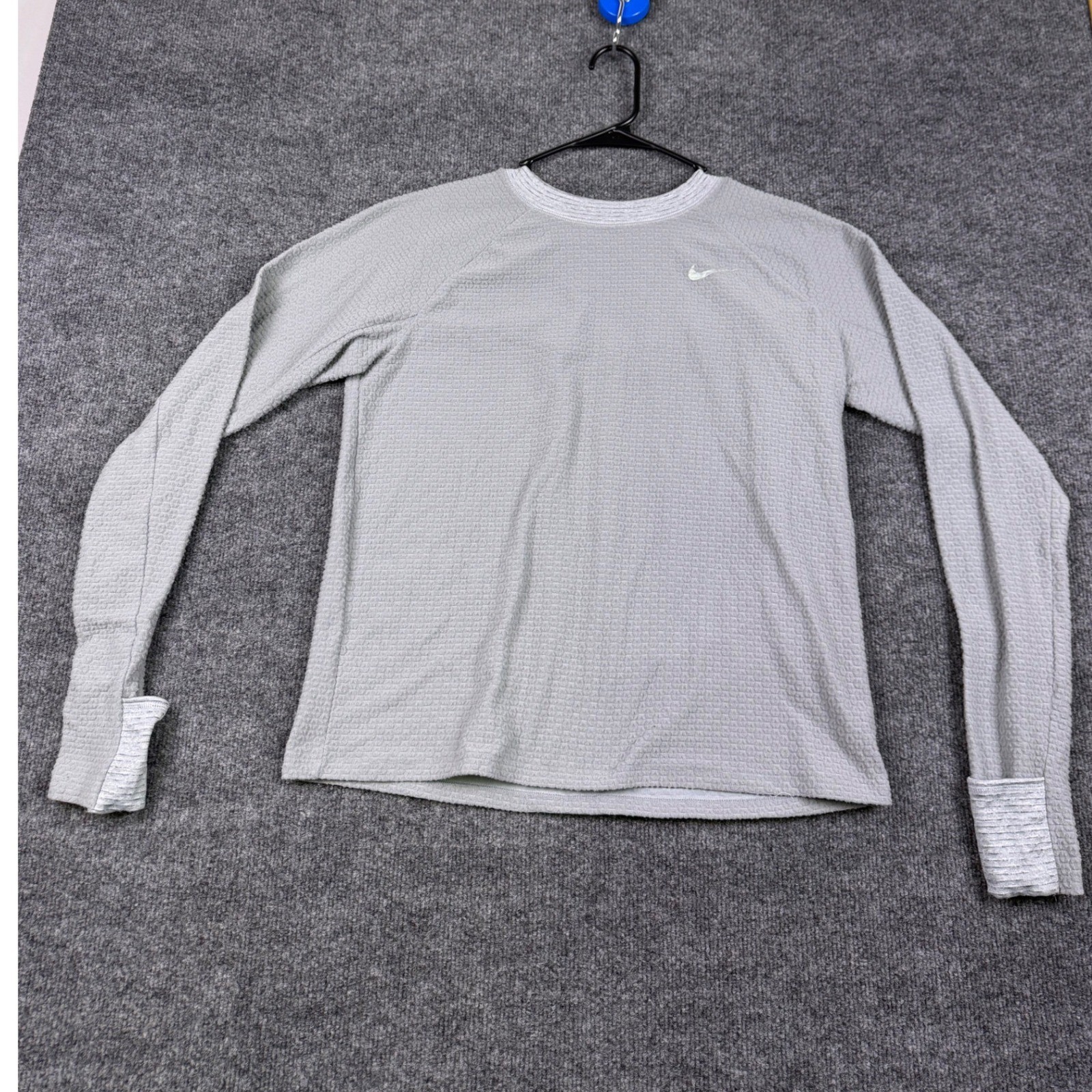 Nike Running Dri-FIT Long Sleeve Gray Textured Waffle Knit Top Womens Medium
