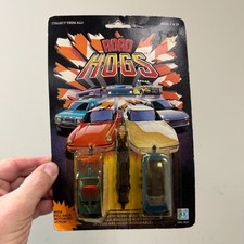 Vtg ROAD HOGS Hasbro 1987 Pull Back Friction Cars FLAMES CARDED CARD