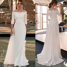 O-Neck Wedding Dresses A-Line Lace Appliques Satin Civil Bridal Gown Women