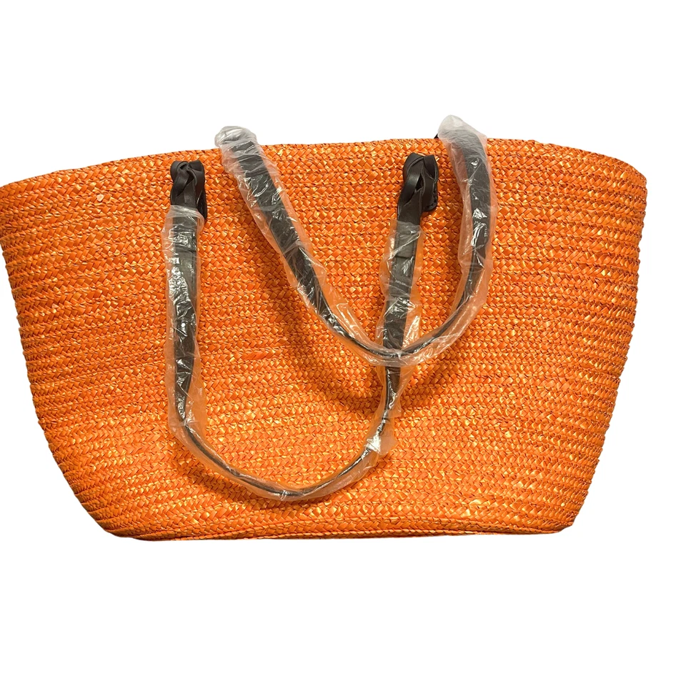 Bolso de Mano Neiman Marcus Grande Paja Naranja Boho Tropical Playa Vacaciones Hawaii Foto 3 de 4
