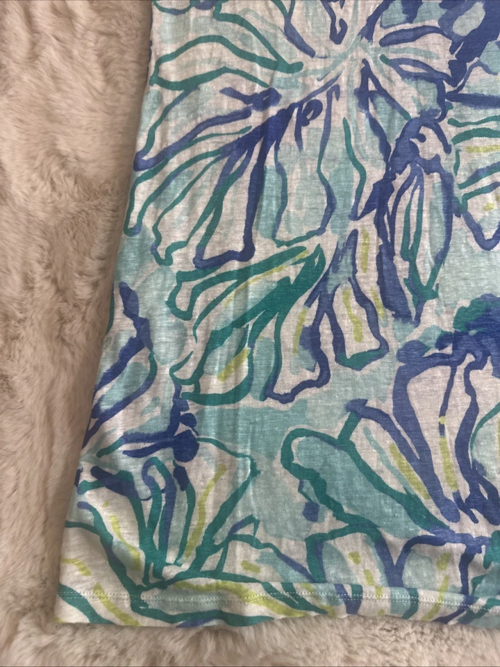 Vestido Camiseta Lilly Pulitzer Duval Azul Piscina Stay Cool Lino Talla XS Foto 2 de 4