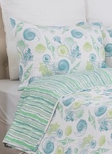 2pc Set Delray Beach Coastal Seashell Twin Quilt Sham Reversible Washable Blue