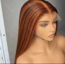 Ginger Mixed Brown Long Silky Straight Highlight Wig Human Hair  4/350 5x5 Lace