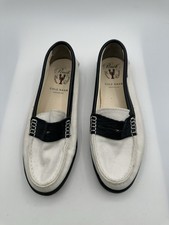 Cole Haan Pinch Maine Classic Ivory Fabric Black Leather Trim Loafer Women Sz 8B