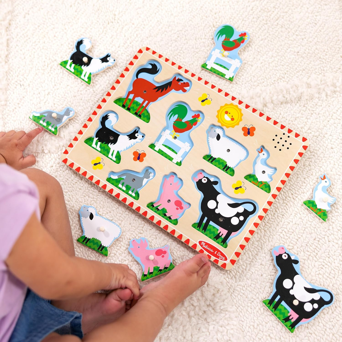 Farm Animals Sound Puzzle - Wooden Peg Puzzle with Sound Effects