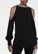 ELIE SAAB 🌹 Cold-shoulder Crystal-embellished Crepe Blouse Size L $1735