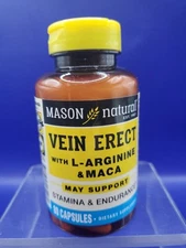Mason Natural Vein Erect with L-Arginine and Maca Supplements 80Ct Exp 07/26