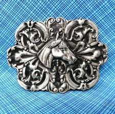 Western Horse Floral Scroll Belt Buckle Cowboy Cowgirl Vtg 70s Bergamot .PCB136