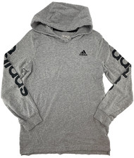 Adidas Hoodie Youth Medium Gray Logo Sleeve Athletic Pullover Kids