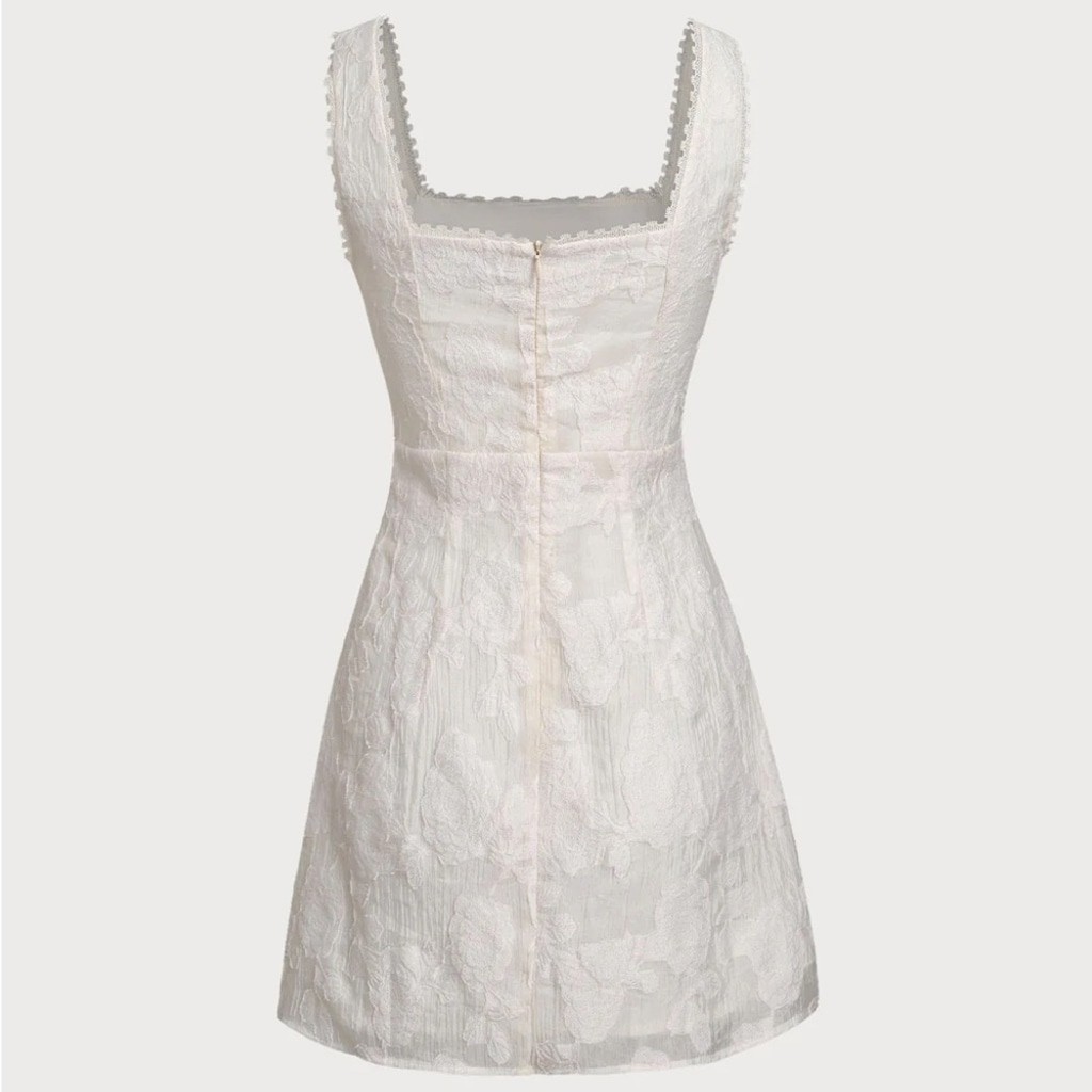 White Textured Square Neck Slip Mini Dress XS