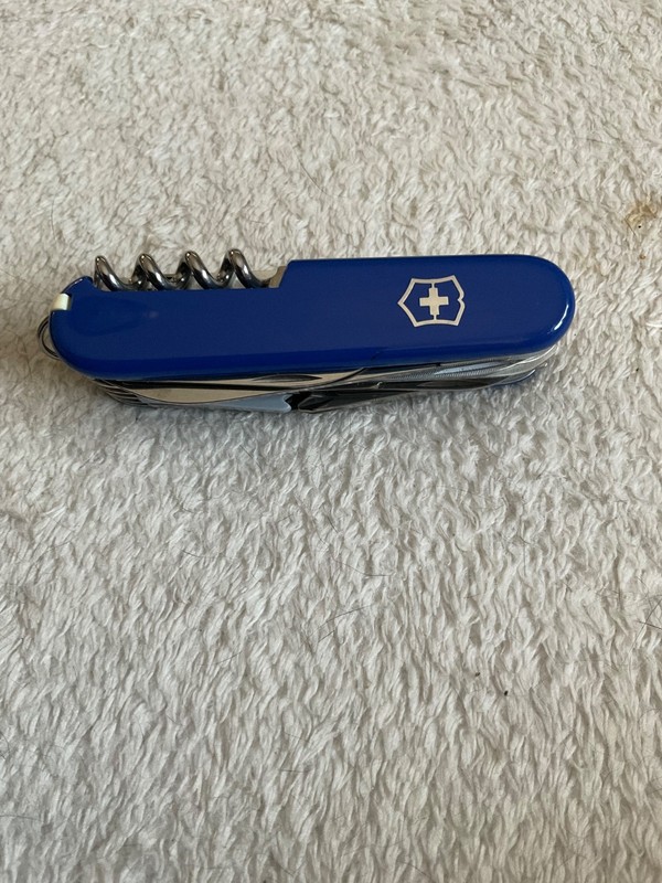 VICTORINOX BLUE 14 BLADE KNIFE, 3 3/4 INCHES - NEW - ADVERTISING MOTOROLA