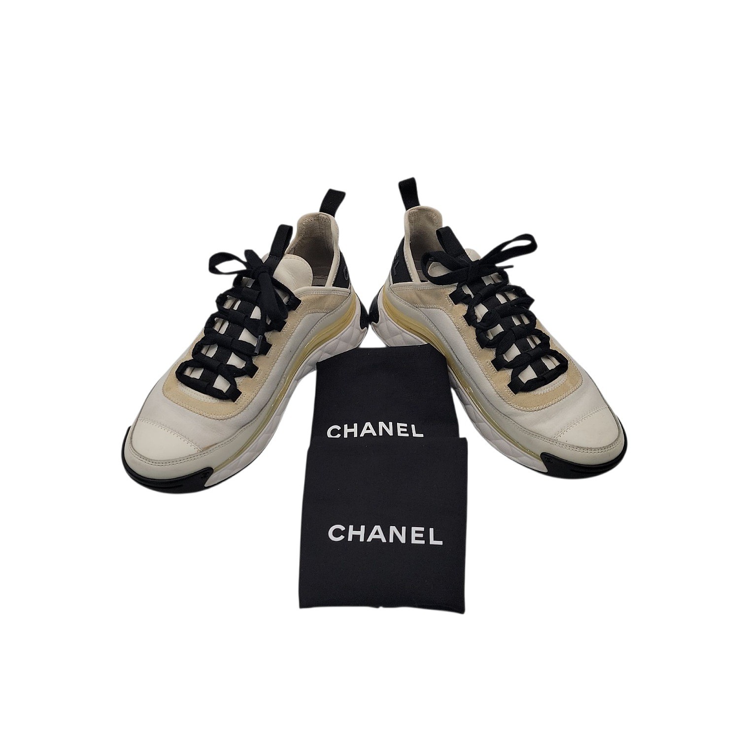 Chanel CC Suede and Leather Sneakers Ivory Black Sz 40 image 9
