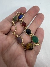 BEAUTIFUL VTG SOLID 14K YG MULTI CARVED GEMSTONE SCARAB BRACELET-8.67 GRAMS! NR!