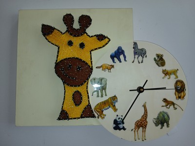 Handmade Stitched Giraffe Farm Animal Clock Beautiful Art Decor Design  