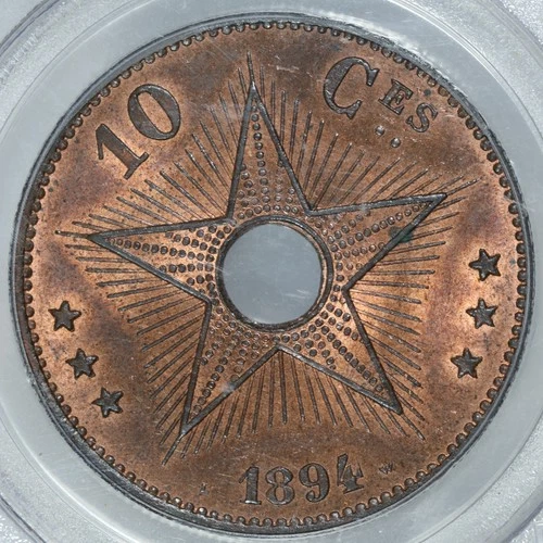 1894 Belgian Congo 10 Centimes Leopold II NGC MS64RB (Pop 6/2)