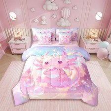 Axolotl Bedding Set 7 Pieces Full Size Kids Kawaiii Salamander Cute Sheet Set...