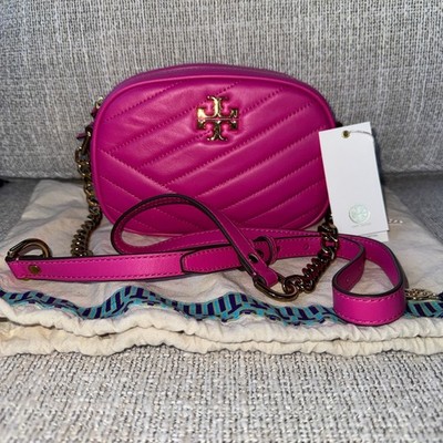 NWT $358 TORY BURCH KIRA CHEVON SMALL CAMERA BAG CRAZY PINK  HANDBAG CROSSBODY