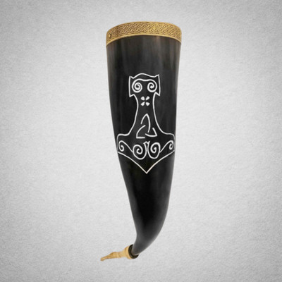 Wikinger Trinkhorn Thorhammer Mjolnir Mittelalterhorn LARP