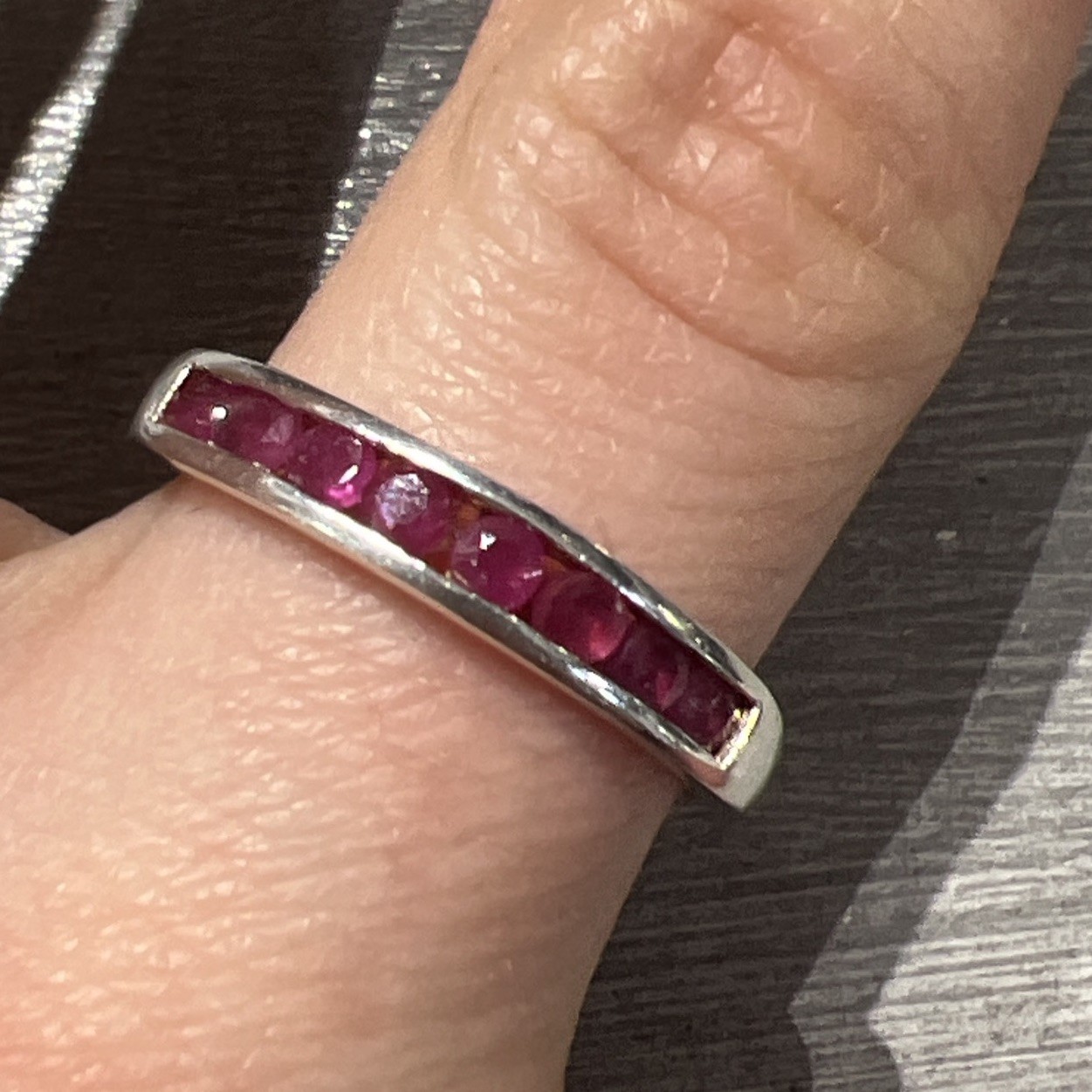 925 Sterling Silver Ruby Channel Set Round Half E… - image 1