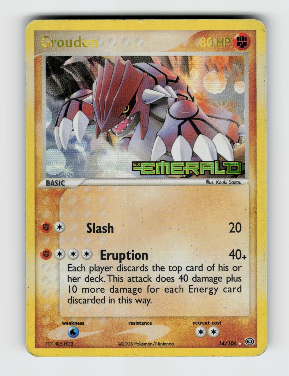 Groudon 14/106 Reverse Holo Rare Emerald Pokemon 2005 MP Small Creases in edges