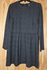 Loft Flecked Button Back Swing Dress Dark Grey Womans Large Long Sleeve