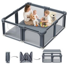 Foldable Playpen for Babies and Toddlers, 50"x50" Portable Play Yard with Mat...