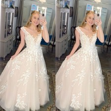 Beach Wedding Dresses Deep V Neck Sleeveless Boho Lace A Line Bridal Gowns