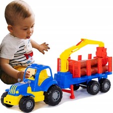 Trattore Agricoltore con Rimorchio in Legno - Ruote Grandi, Veicolo Giocattolo